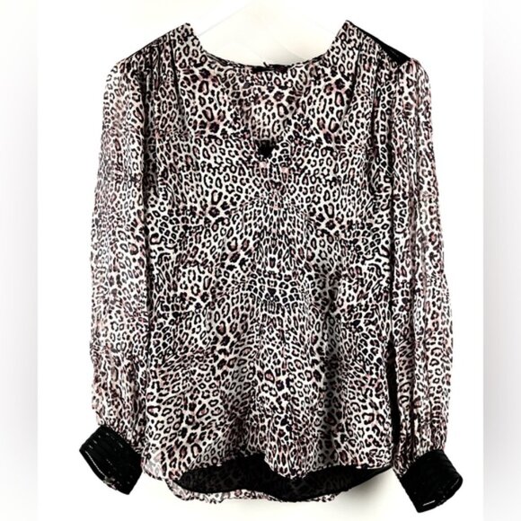 Hale Bob Faded Pink Leopard Chiffon V-Neck Blouse - Picture 1 of 13
